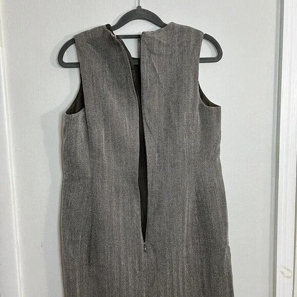 Alfred Sung Sleeveless Shift Dress Pockets Herringbone Style Design Brown Size 6 - Picture 11 of 12